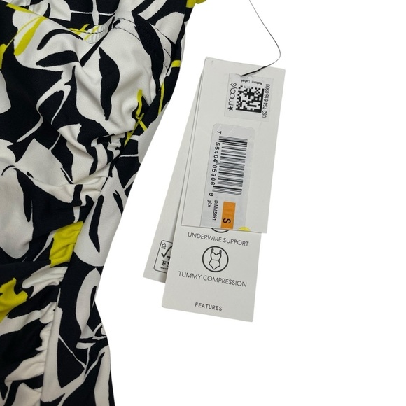 DKNY Ruffle Neck One Piece Swimsuit Fluro Yellow Multi Black Small New - Picture 5 of 8